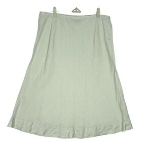 Flax Linen Skirt L Green A-Line Midi Elastic Waist Minimalist Lagenlook